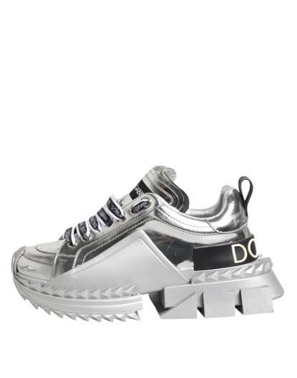 Dolce & Gabbana Silver Leather Super Queen Sneakers Shoes