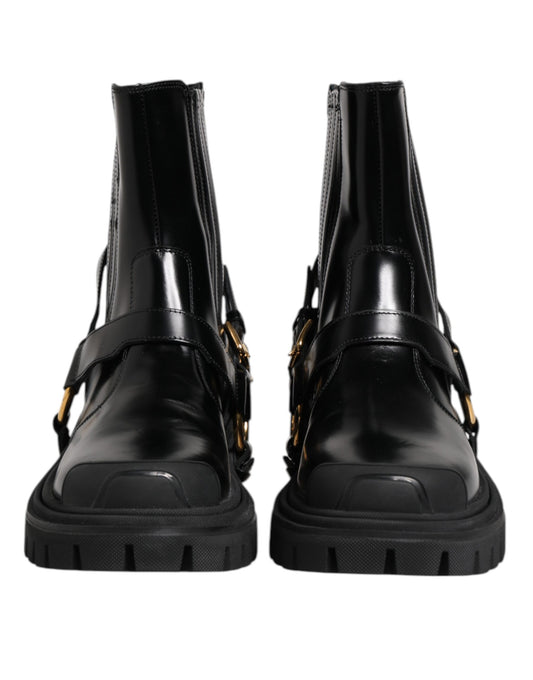 Dolce & Gabbana Black Leather Chelsea Men Short Boots Shoes