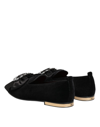 Dolce & Gabbana Black VATICANO Crystal Ribbon Slip On Shoes