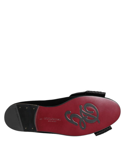 Dolce & Gabbana Black VATICANO Crystal Ribbon Slip On Shoes