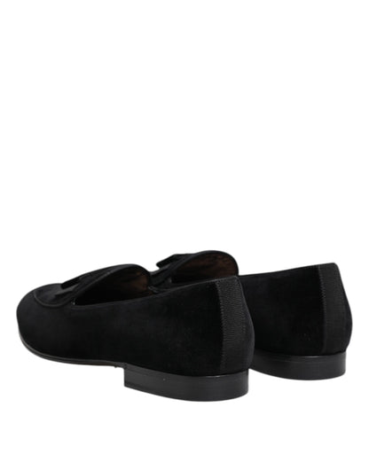 Dolce & Gabbana Black Velvet Loafers Formal Men Dress Shoes