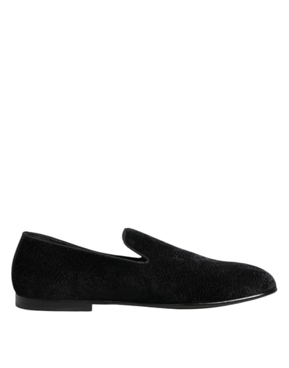 Dolce & Gabbana Black Jacquard Loafers Formal Men Dress Shoes