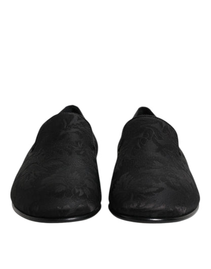 Dolce & Gabbana Black Floral Brocade Loafers Men Dress Shoes