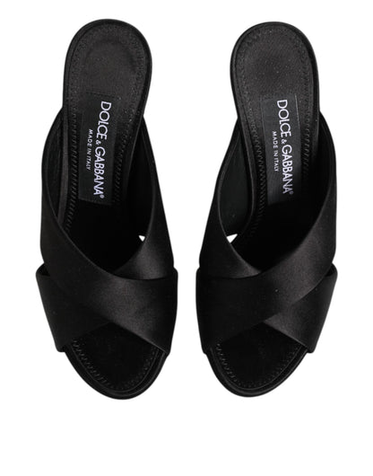 Dolce & Gabbana Black Logo KEIRA Satin Slides Sandals Shoes