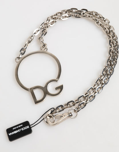 Dolce & Gabbana Silver Tone Brass Chain DG Logo Pendant Men Necklace