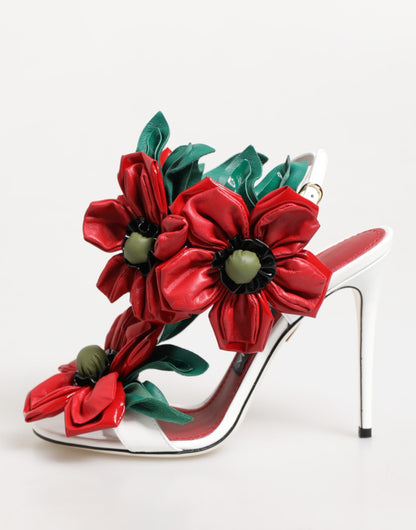 Dolce & Gabbana White Red Floral Detailing Sandals Shoes