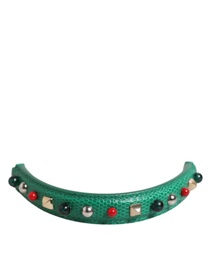 Dolce & Gabbana Green Embellished Leather Bag Handle Women Shoulder Strap