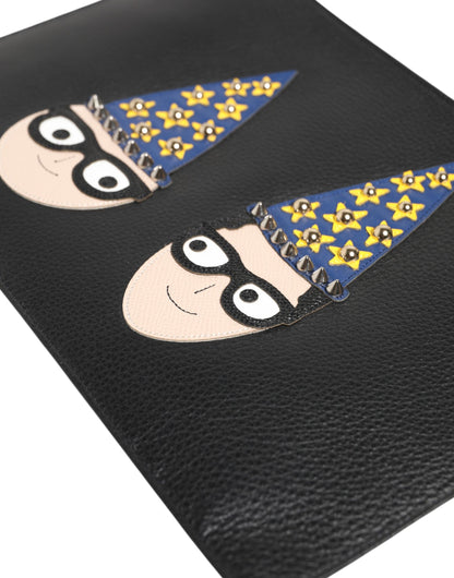 Dolce & Gabbana Black Leather #DGFAMILY Embellished Men Clutch Pouch Bag