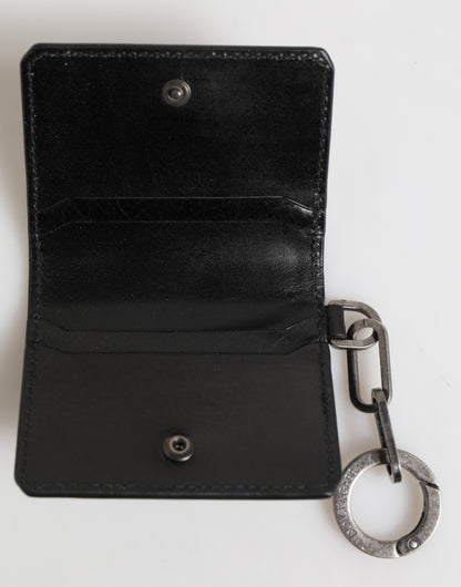 Dolce & Gabbana Wallet Black Leather Logo Embossed Key Chain Card Holder Wallet
