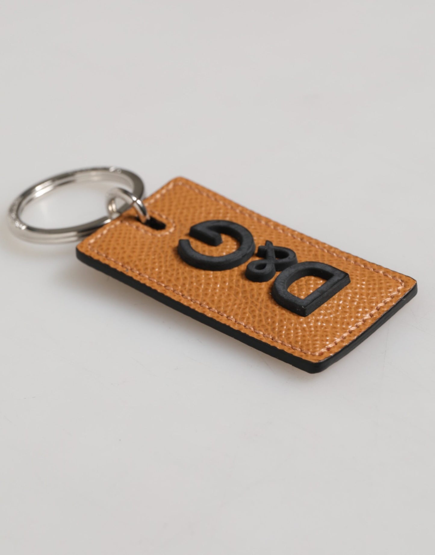 Dolce & Gabbana Brown Leather Logo Metal Ring Keychain Holder Men Keyring
