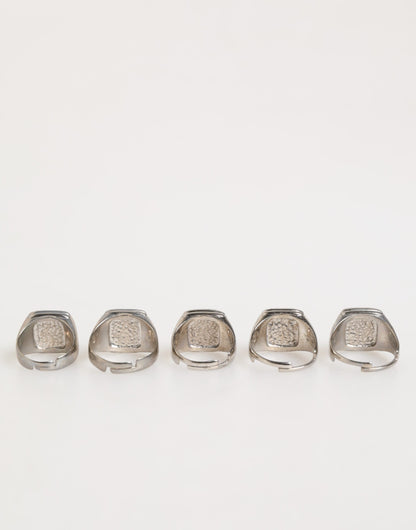Dolce & Gabbana Silver Tone Brass Lettering Set 5 Pieces Adjustable Ring