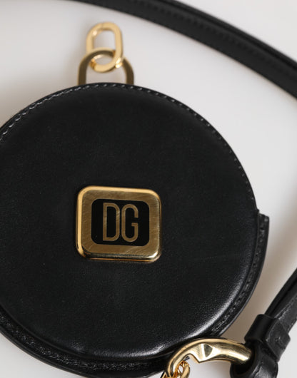 Dolce & Gabbana Black Round Leather DG Logo Coin Purse Lanyard Wallet