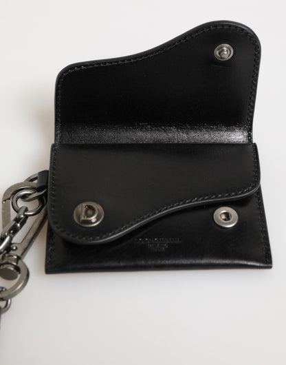 Dolce & Gabbana Black Cavallo Leather Wallet Chain Snap Bifold Card Holder