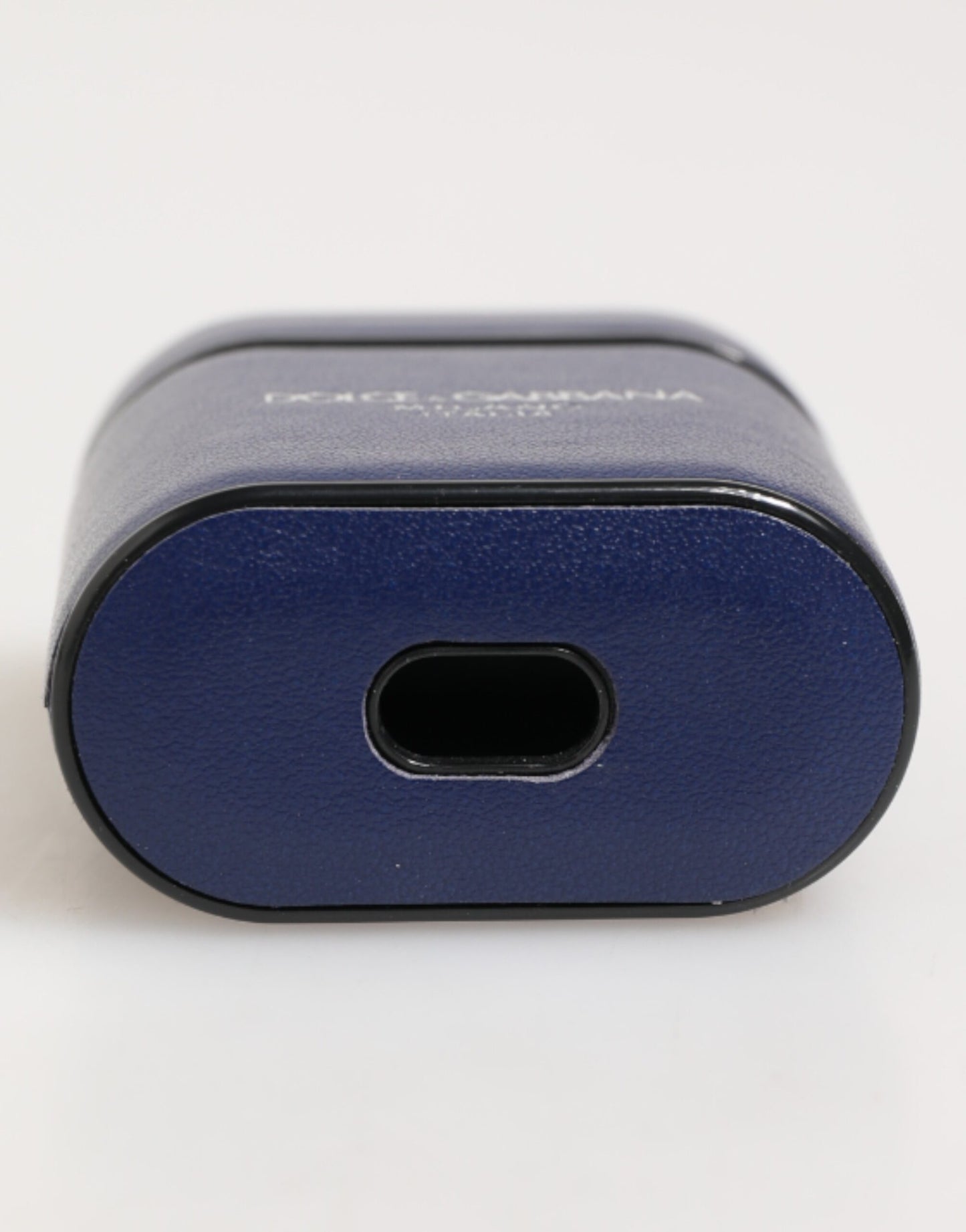 Dolce & Gabbana Blue Leather Logo Print Flip Holder Men Airpods Case