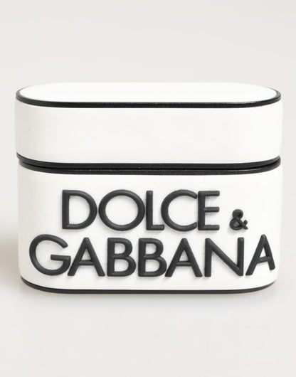 Dolce & Gabbana White Black Rubber Logo Embossed Accessory Airpods Case