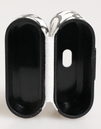 Dolce & Gabbana Black White Leather Monogram Print Logo Holder Airpods Case