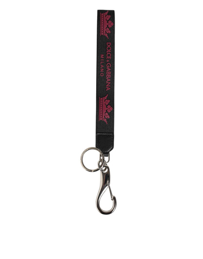 Dolce & Gabbana Black Burgundy Nylon DG Logo Crown Holder Keychain Keyring