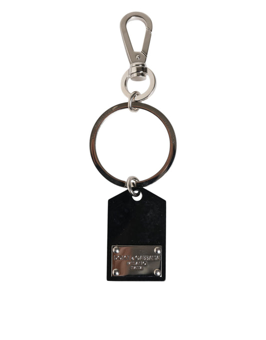 Dolce & Gabbana Black Sint Glass Plaque DG Logo Metal PlateKeychain Keyring