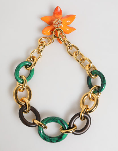 Dolce & Gabbana Multicolor Gold Brass Tiger Lily Floral Chai Necklace