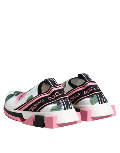 Dolce & Gabbana White Rose Print Sorrento Sneakers Shoes