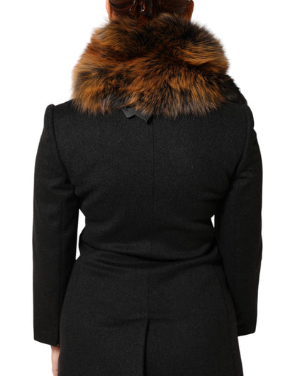 Dolce & Gabbana Brown Red Fox Fur Neck Cashmere Warmer Scarf