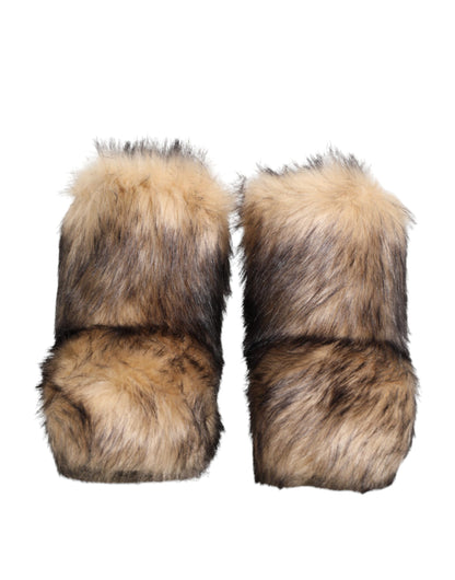 Dolce & Gabbana Brown Faux Skim Ski Fur Men Short Boots Shoes