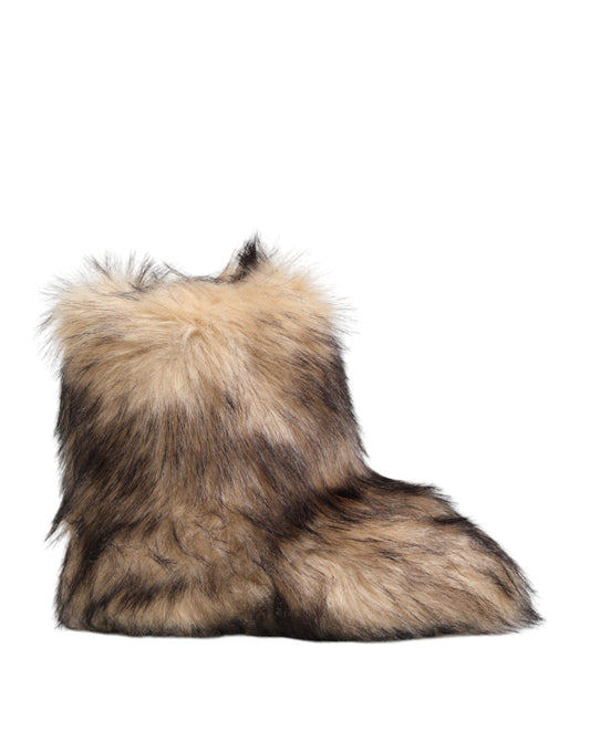 Dolce & Gabbana Brown Faux Skim Ski Fur Men Short Boots Shoes