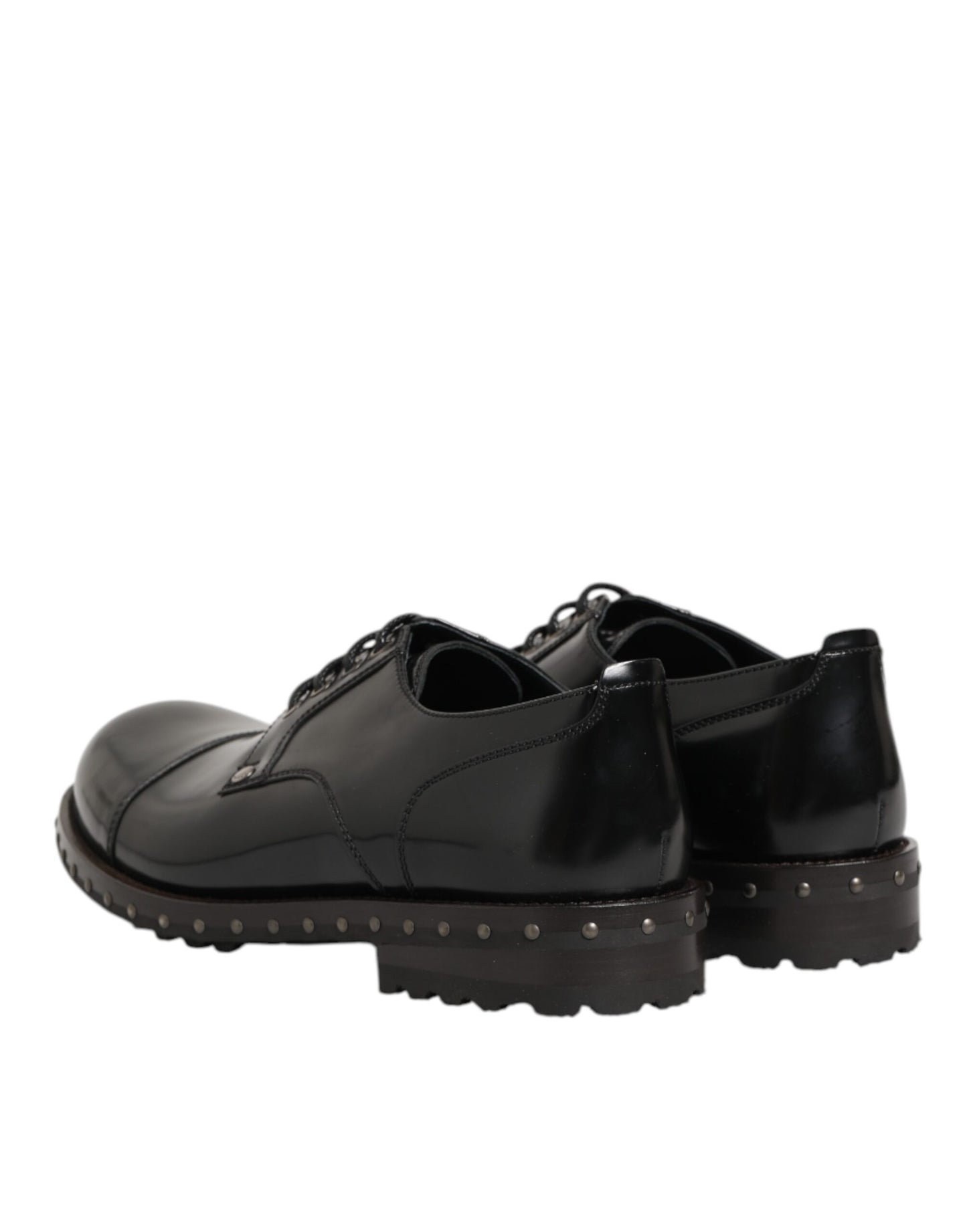 Dolce & Gabbana Black Leather Studded Men Formal Derby Shoes