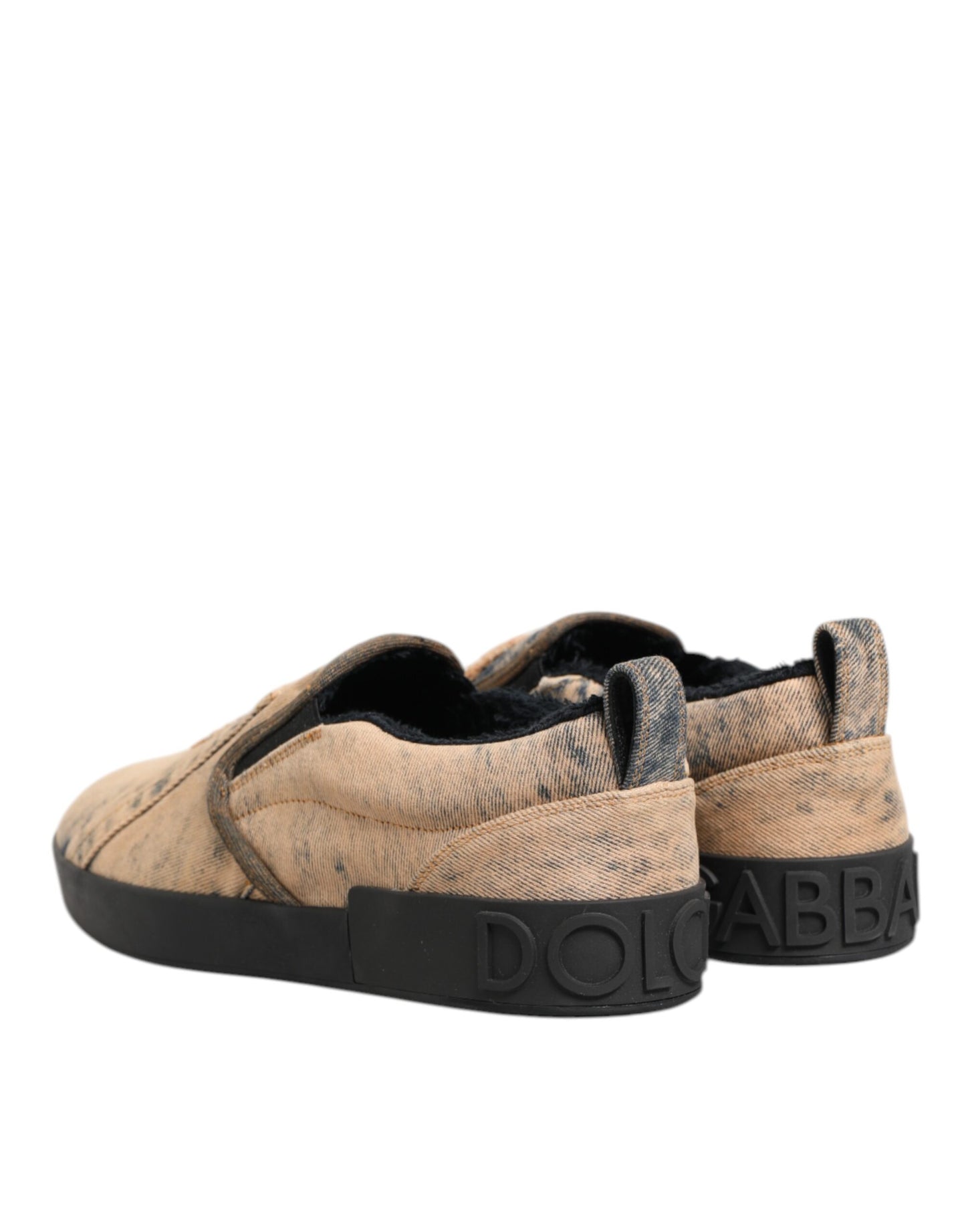 Dolce & Gabbana Beige Cotton Low Top Slip On Sneakers Shoes