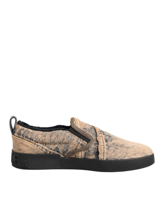 Dolce & Gabbana Beige Cotton Low Top Slip On Sneakers Shoes