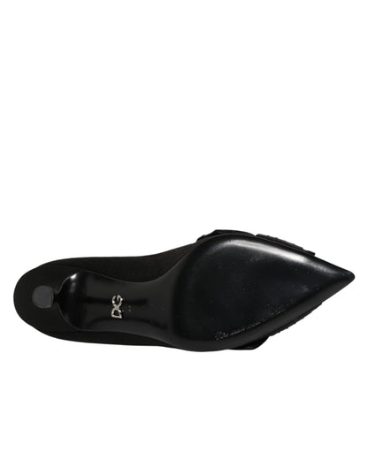Dolce & Gabbana Black Satin Bow Crystal Embellishment Pumps Shoes