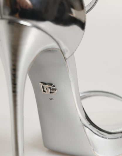 Dolce & Gabbana Silver Leather Platform Keira Sandals Shoes