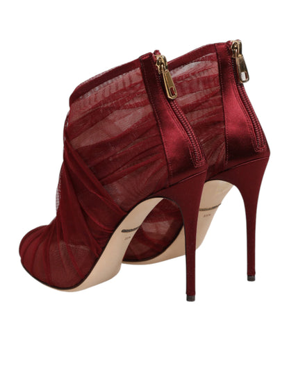 Dolce & Gabbana Red Tulle Ankle Boots Stiletto Heels Shoes