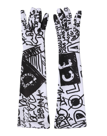 Dolce & Gabbana Gloves Black White DG Logo Elbow Length Mitten