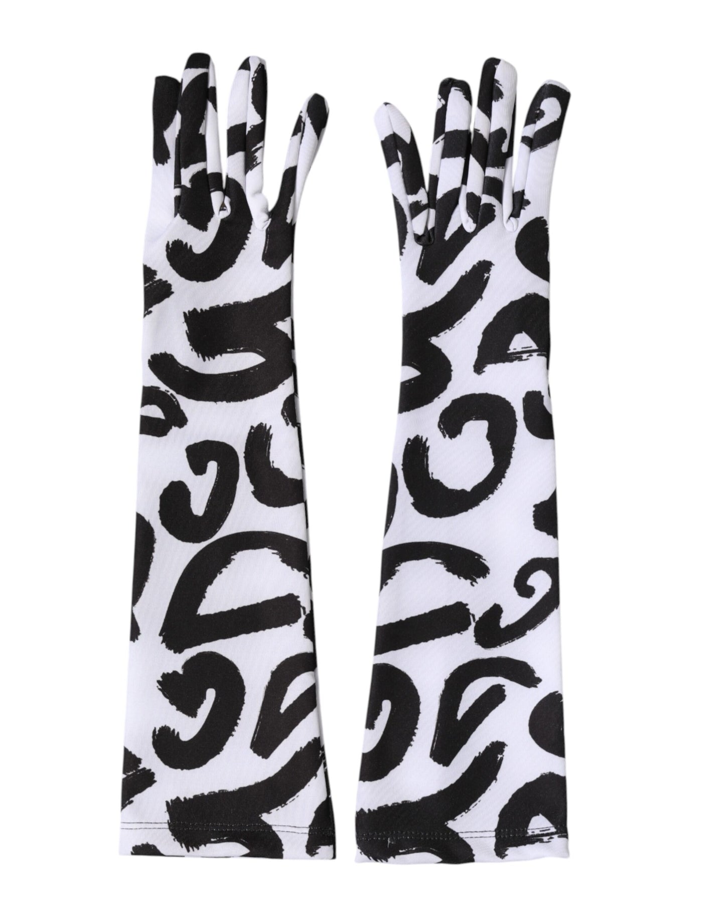 Dolce & Gabbana Black White DG Logo Elbow Length Mitten Gloves