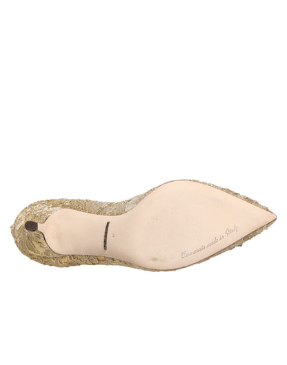 Dolce & Gabbana Gold Taormina Lace DEVOTION Pumps Shoes