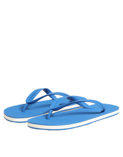 Dolce & Gabbana Blue White Logo Beachwear Flats Slipper Shoes