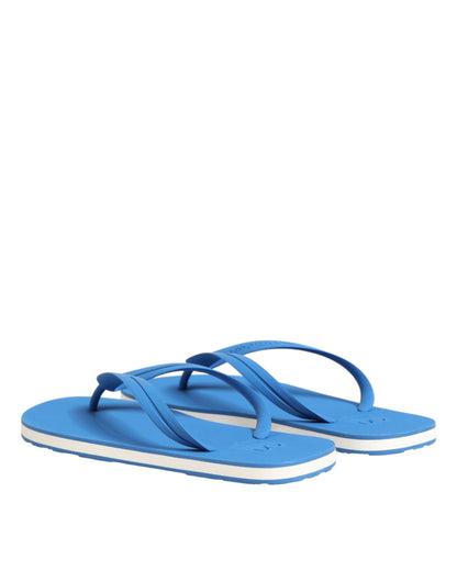 Dolce & Gabbana Blue White Logo Beachwear Flats Slipper Shoes