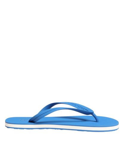 Dolce & Gabbana Blue White Logo Beachwear Flats Slipper Shoes