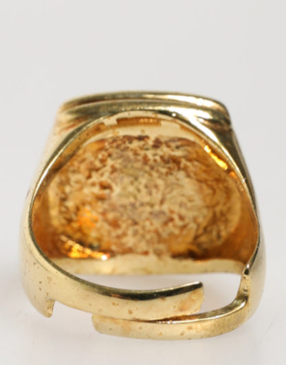Dolce & Gabbana Gold-Tone Real Brass Black Enamel "J" Adjustable Rings