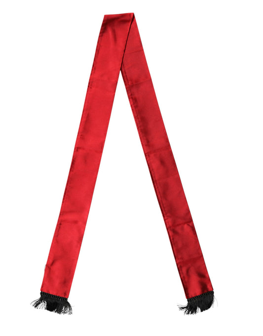 Dolce & Gabbana Red Silk Fringes Neck Wrap Foulard Scarf