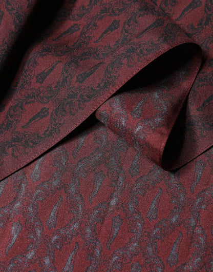 Dolce & Gabbana Maroon Patterned Silk Wrap Foulard Men 133cm x 22cm Scarf